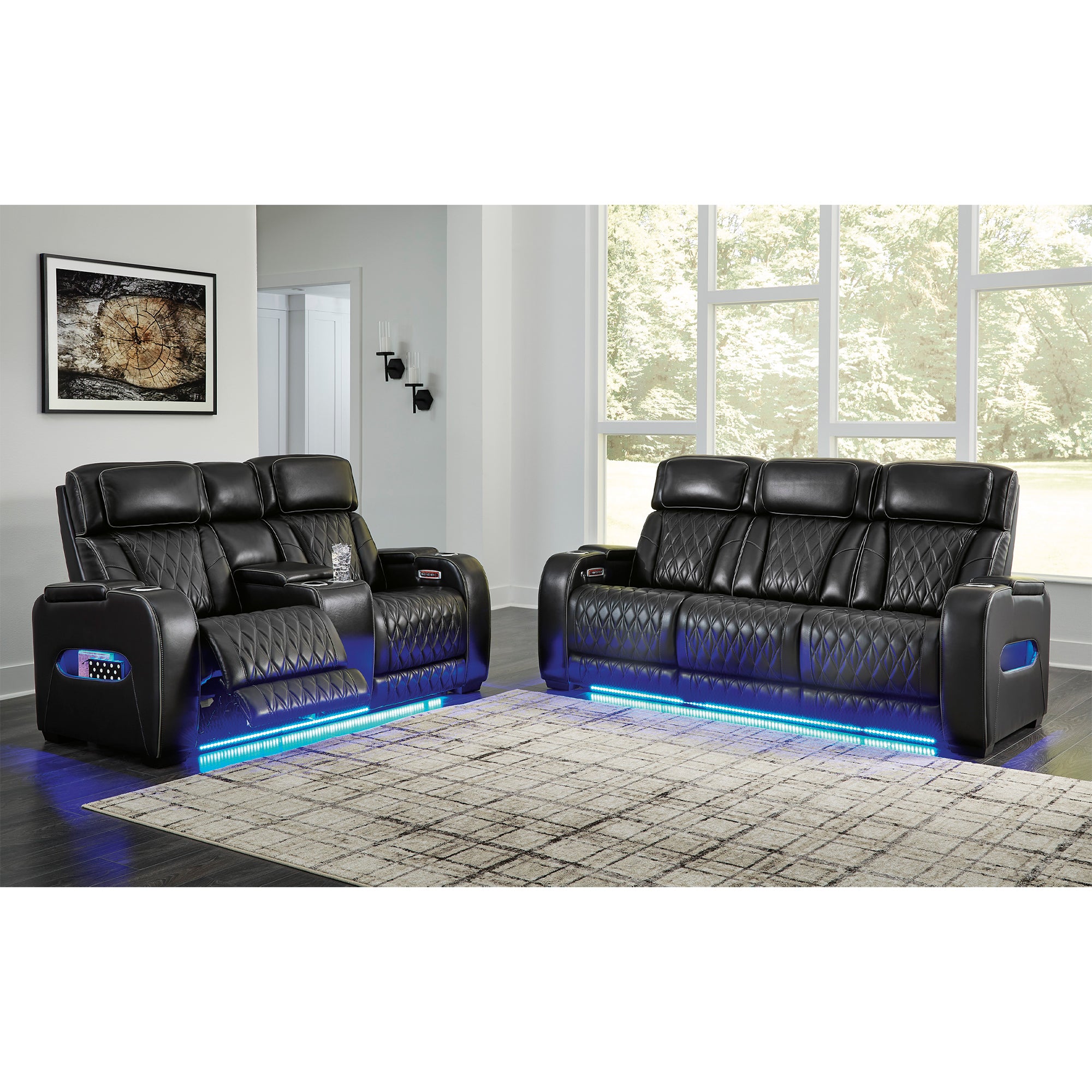 Boyington Triple Power Leather Sofa and Loveseat Set with Massage