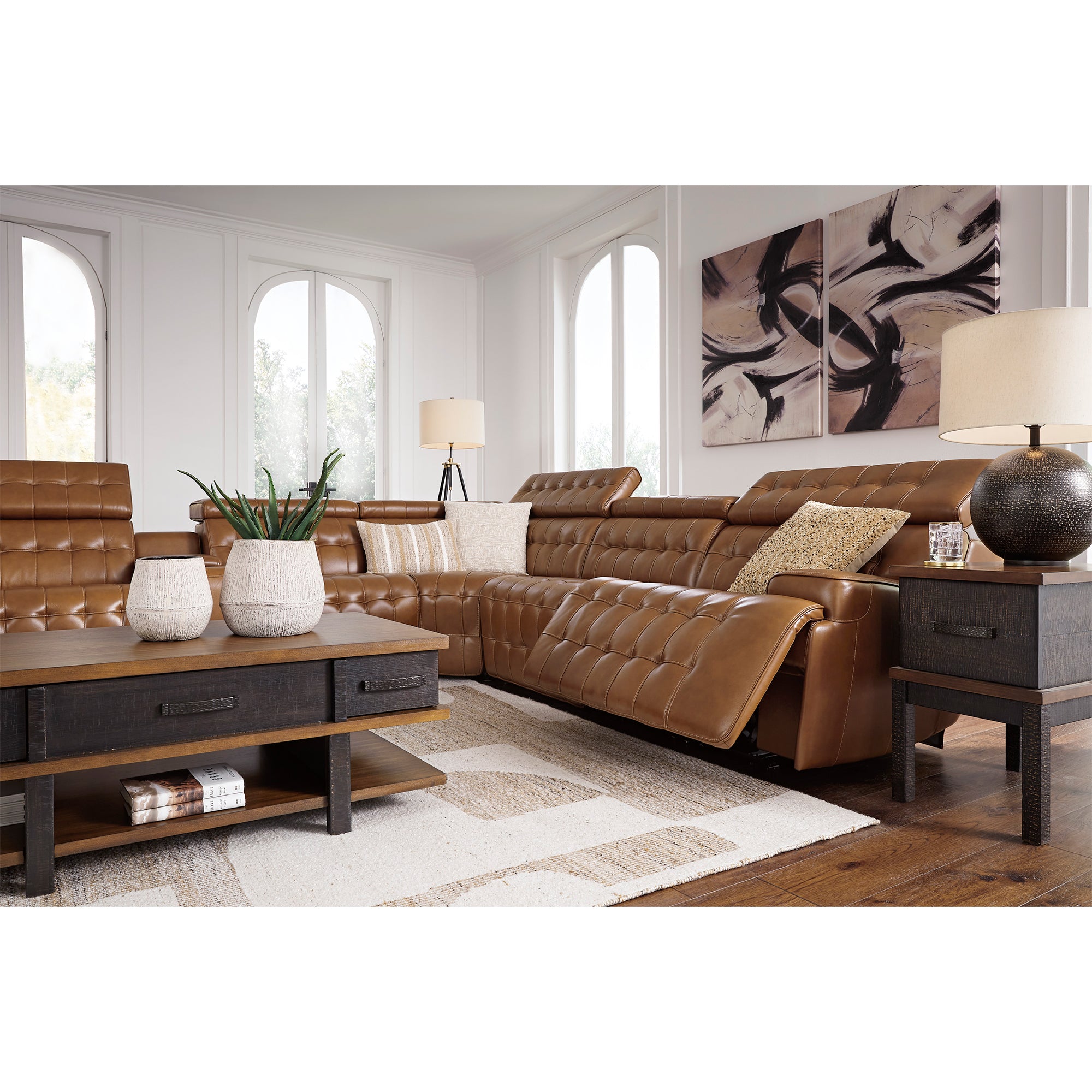 Temmpton 6-Piece Dual Power Leather Reclining Sectional