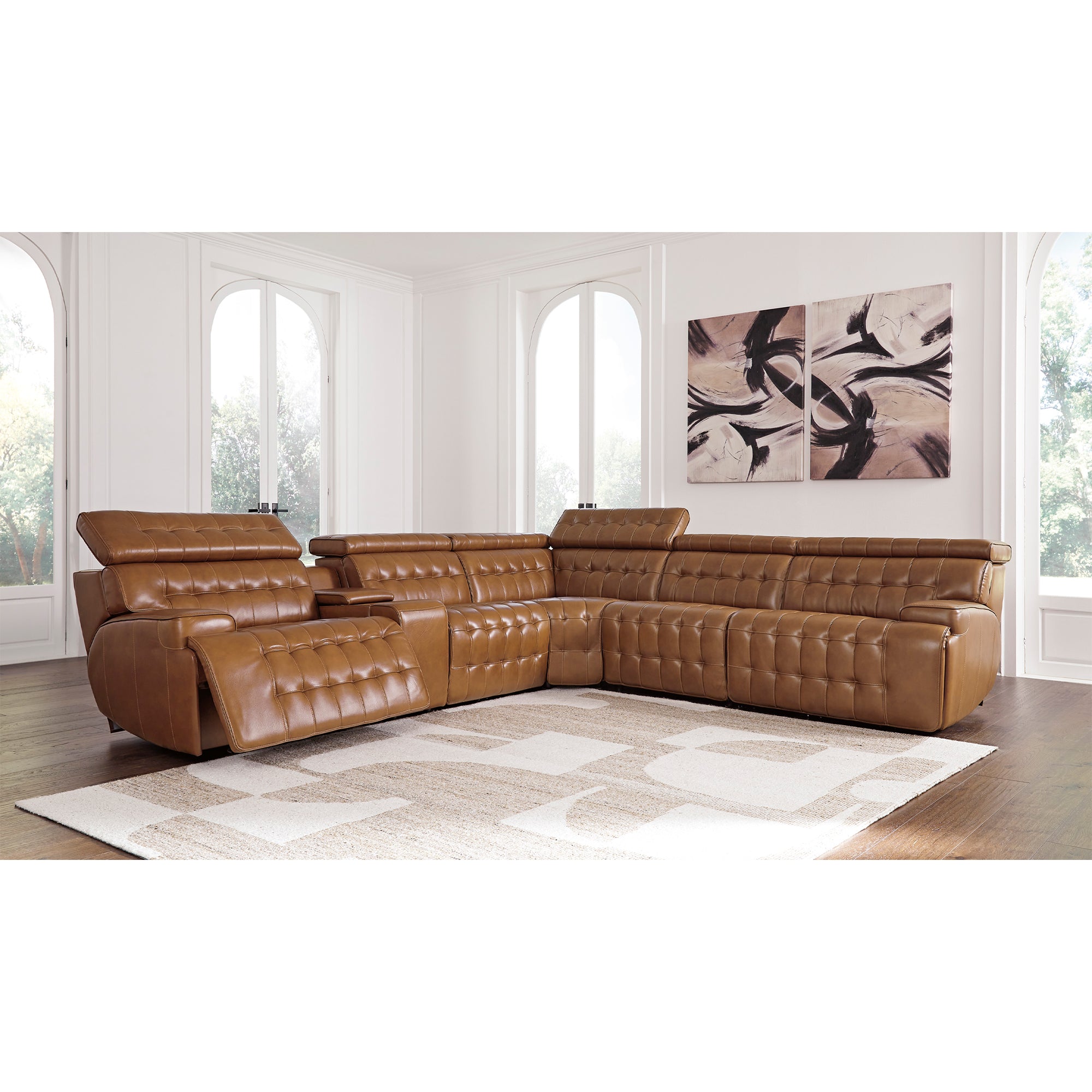 Temmpton 6-Piece Dual Power Leather Reclining Sectional