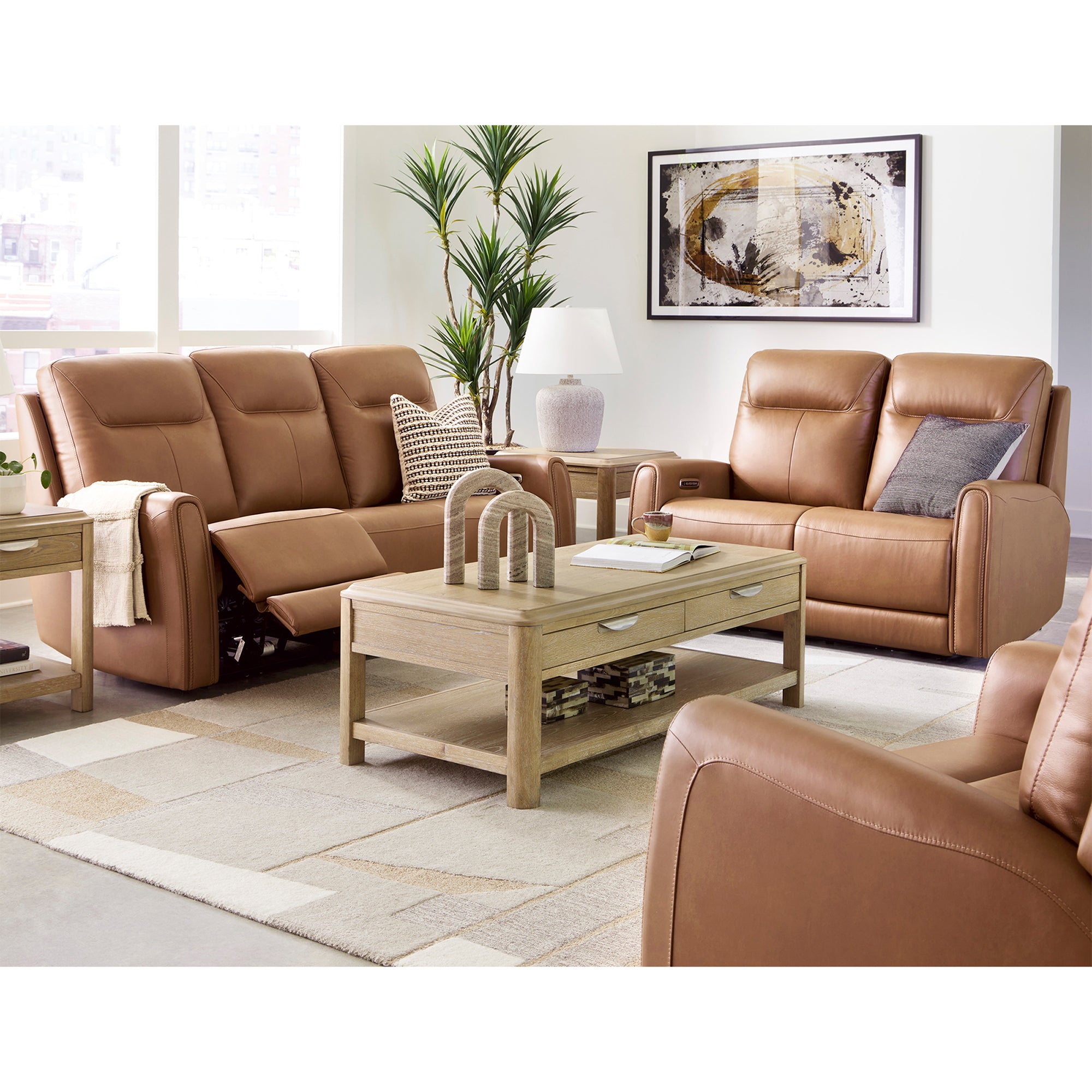 Tryanny Triple Power Leather Reclining Sofa and Loveseat