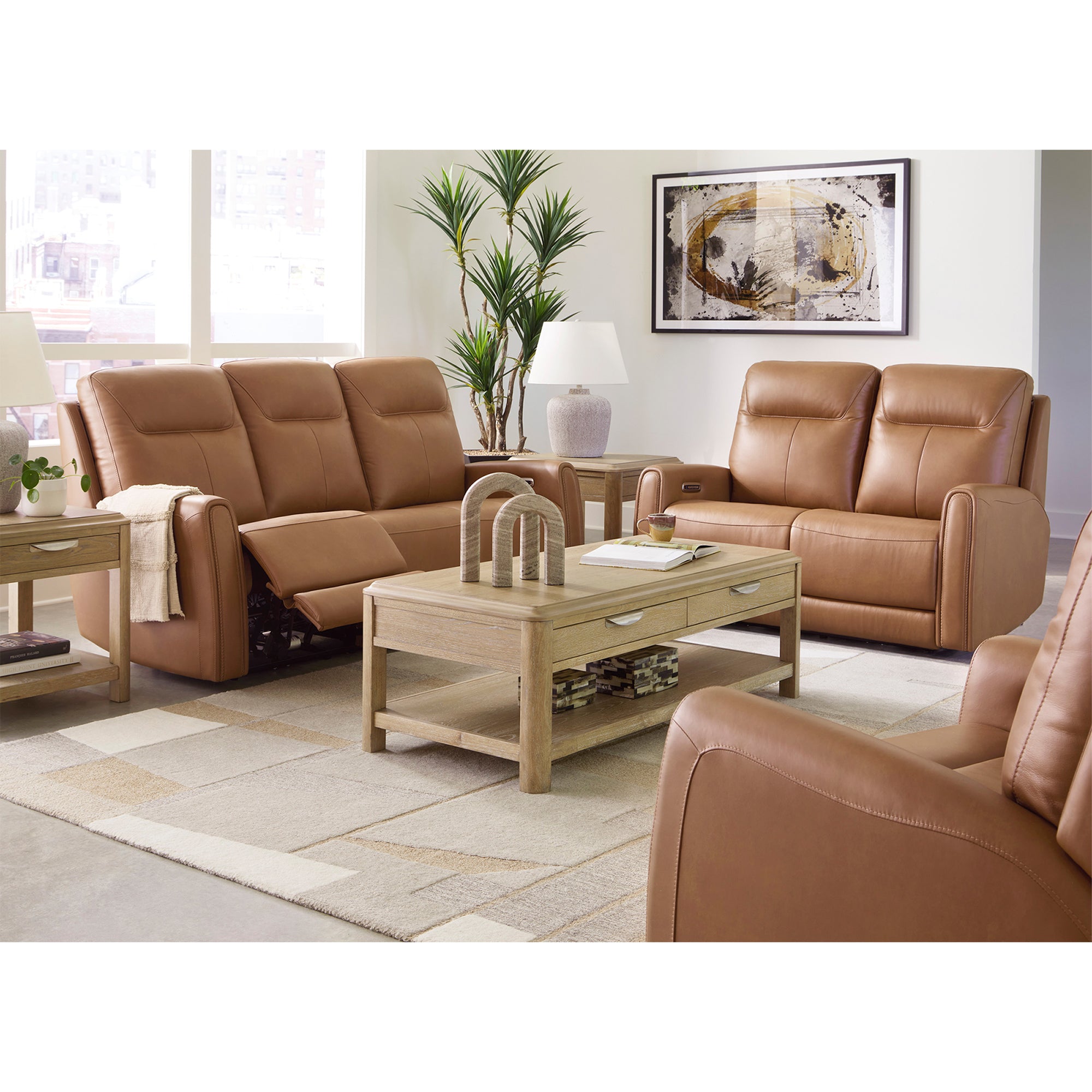 Tryanny Triple Power Leather Reclining Sofa and Loveseat