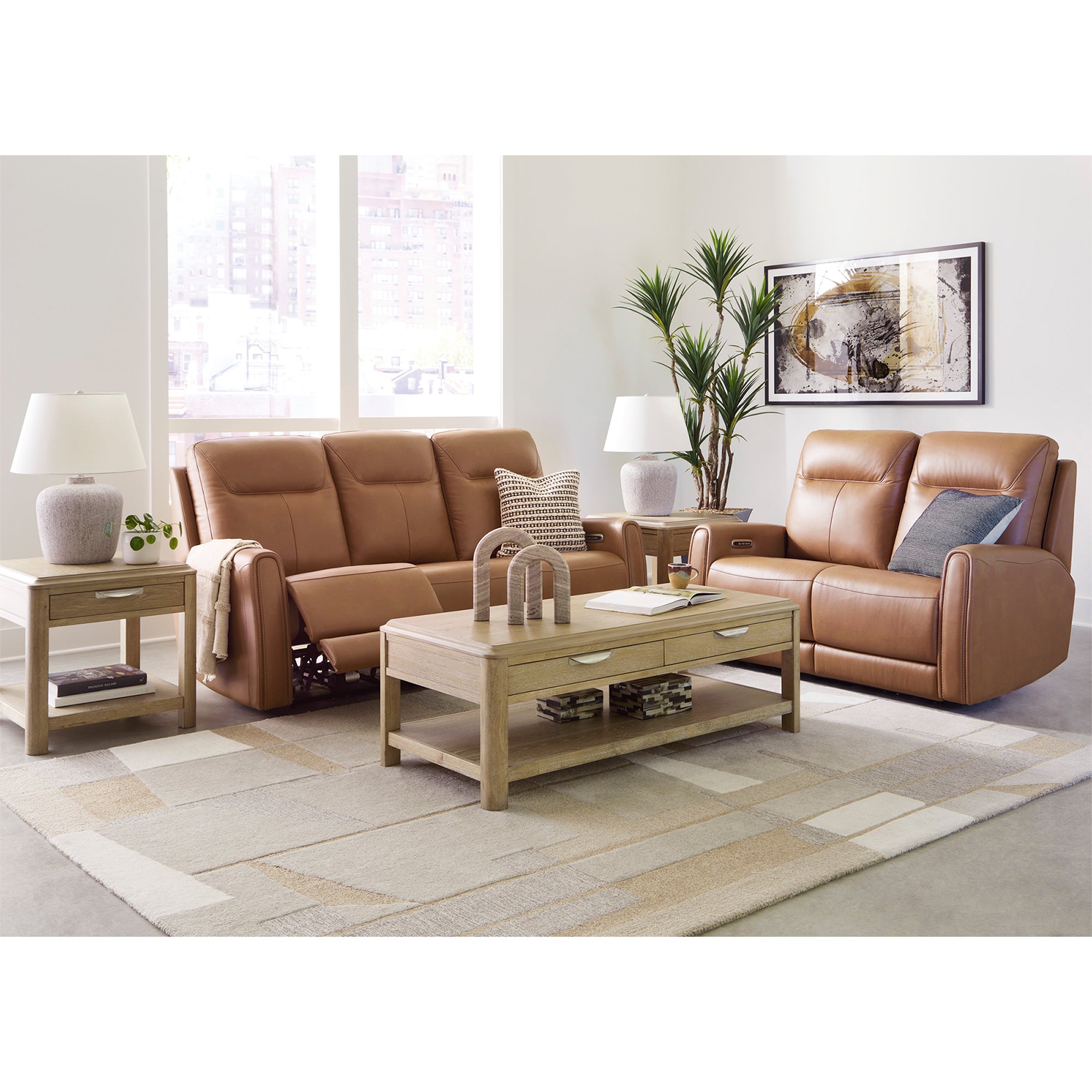 Tryanny Triple Power Leather Reclining Sofa and Loveseat