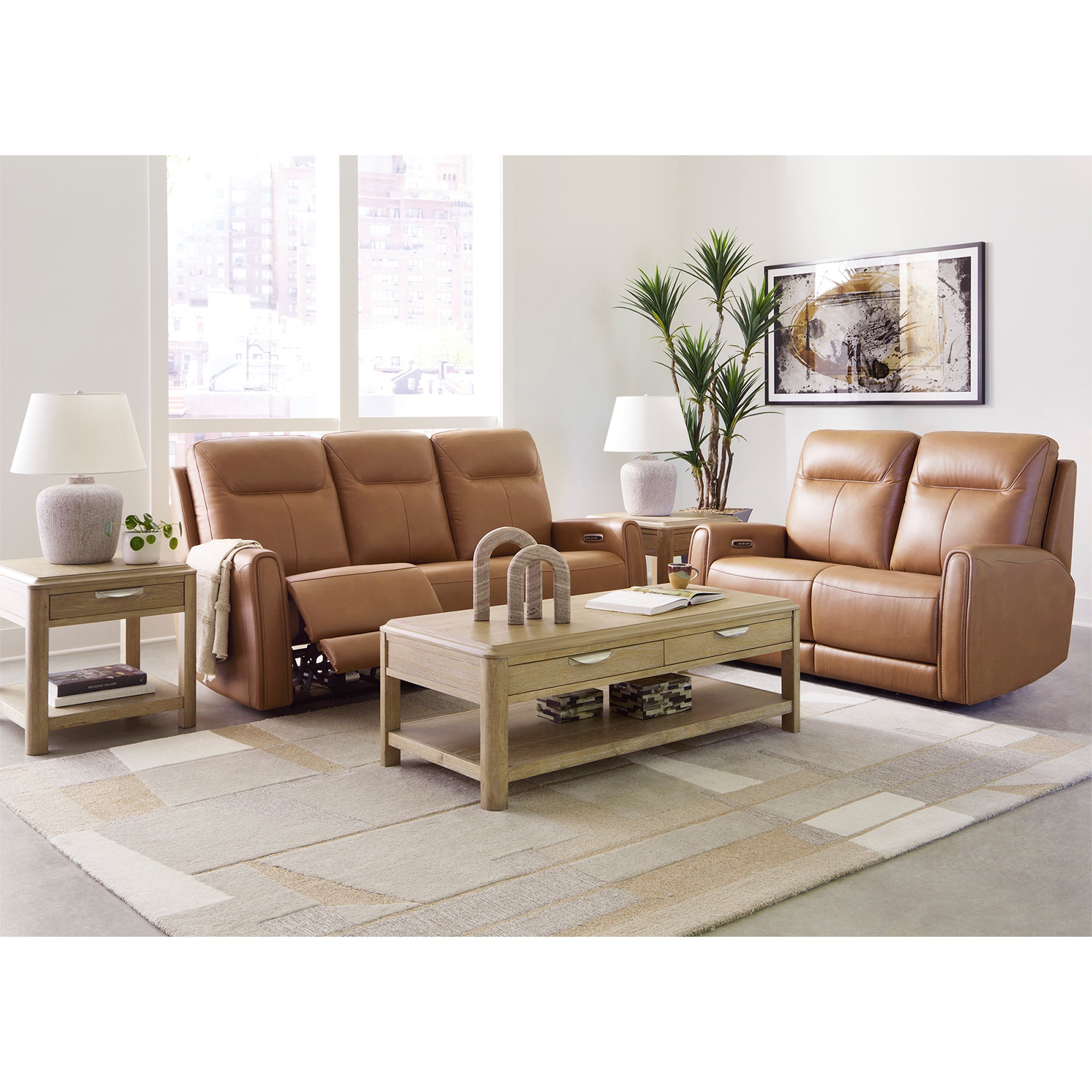 Tryanny Triple Power Leather Reclining Sofa and Loveseat