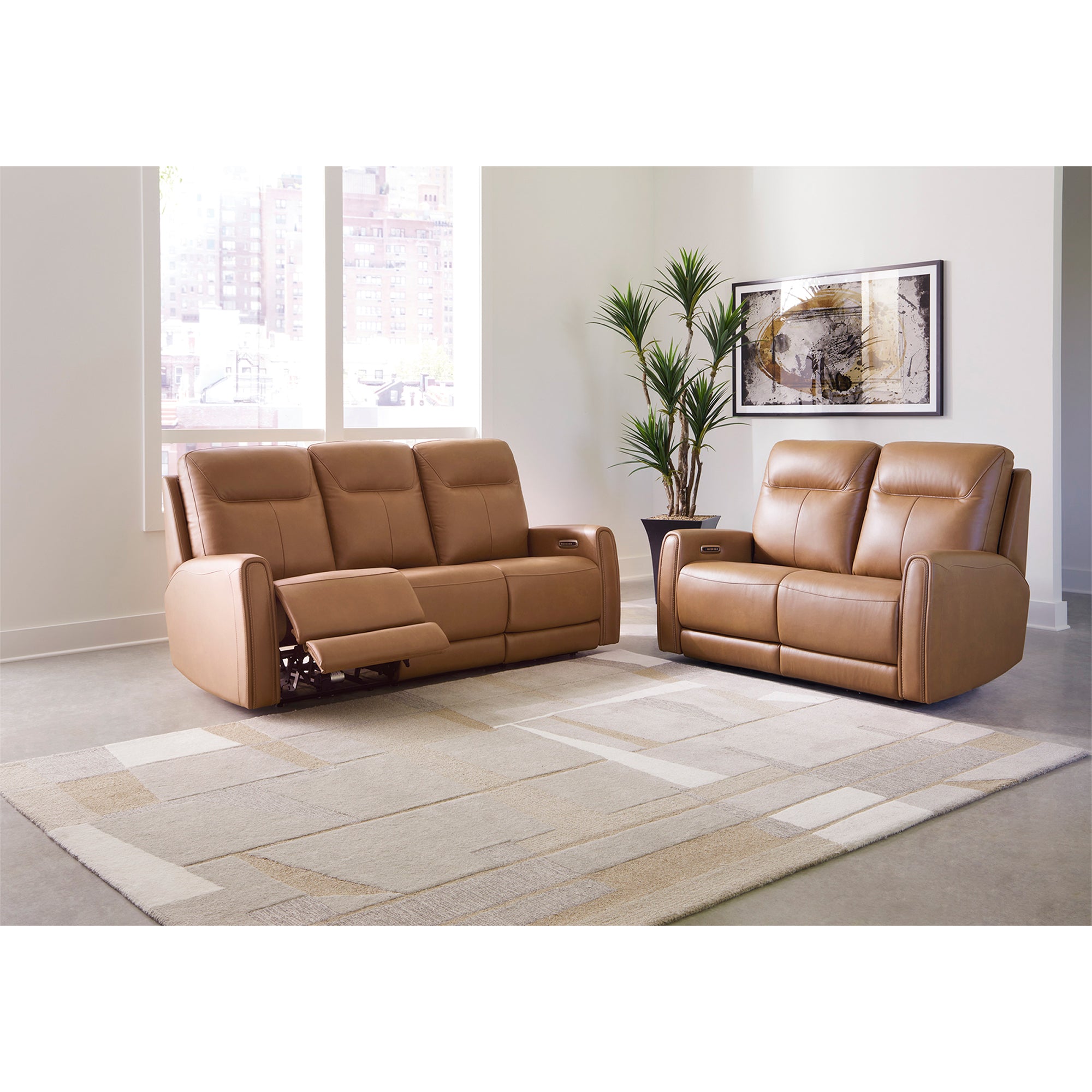 Tryanny Triple Power Leather Reclining Sofa and Loveseat