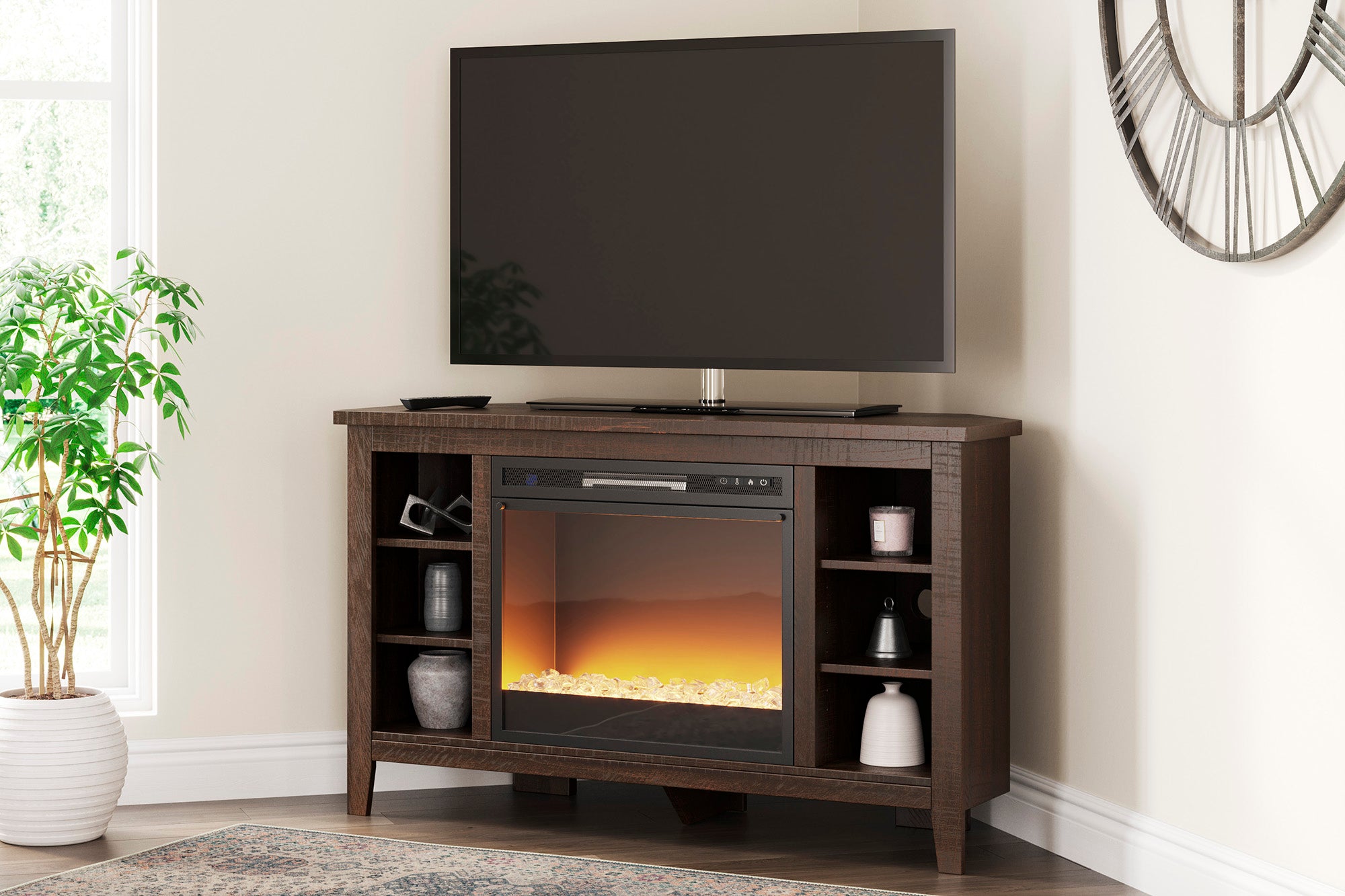 Camiburg 48'' Corner TV Stand with Electric Fireplace