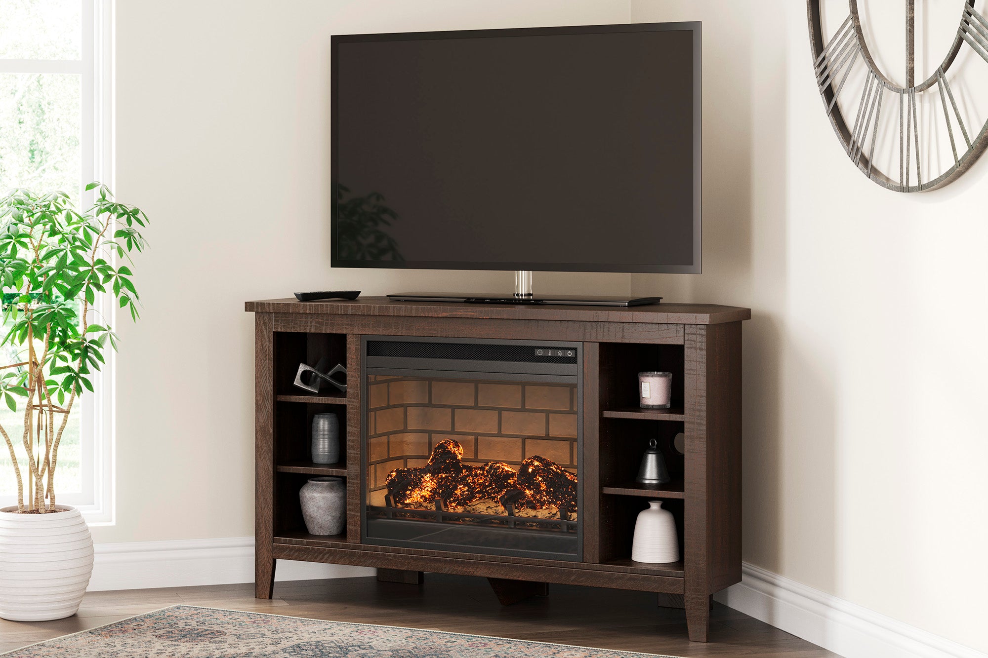 Camiburg 48'' Corner TV Stand with Electric Fireplace