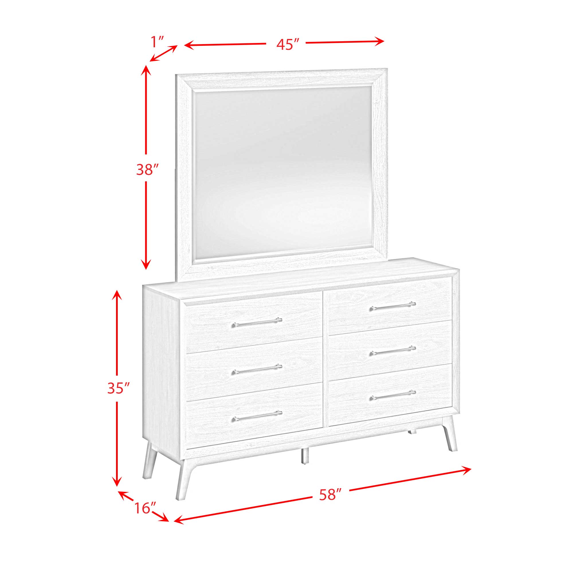 Westland Queen Upholstered Bed with Mirrored Dresser