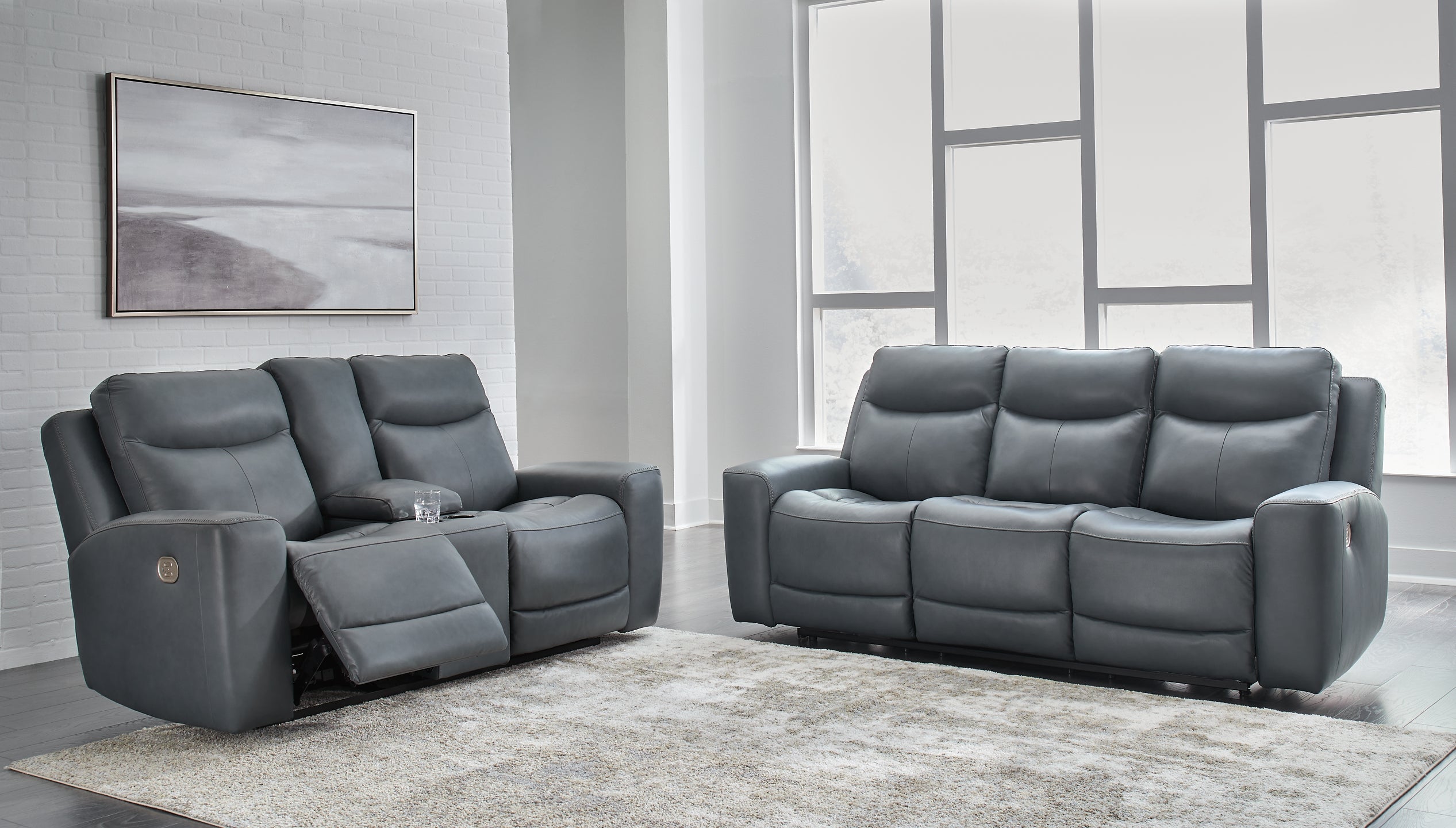 Mindanao Dual Power Leather Reclining Sofa and Loveseat