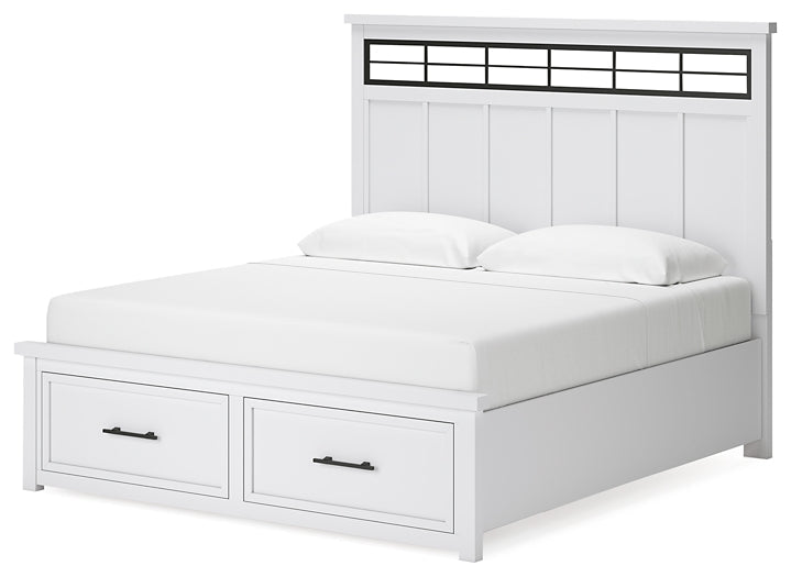 Ashbryn King Panel Storage Bed with Mirrored Dresser and Nightstand