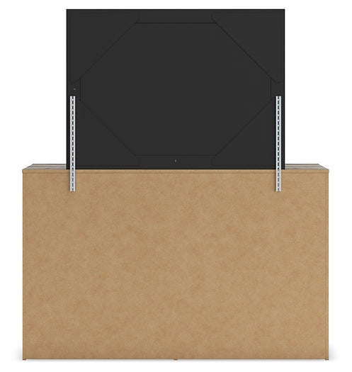 Graystorm King Panel Bed with Mirrored Dresser and Nightstand