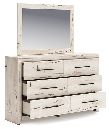 Lawroy King Panel Bed with Mirrored Dresser and Chest