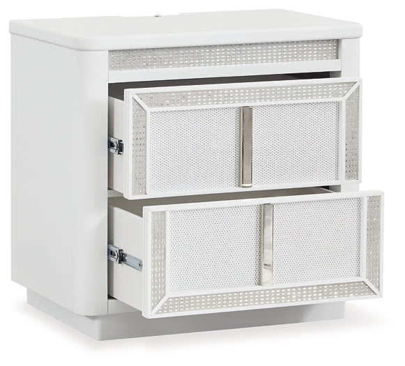 Chalanna California King Upholstered Storage Bed with Mirrored Dresser, Chest and Nightstand