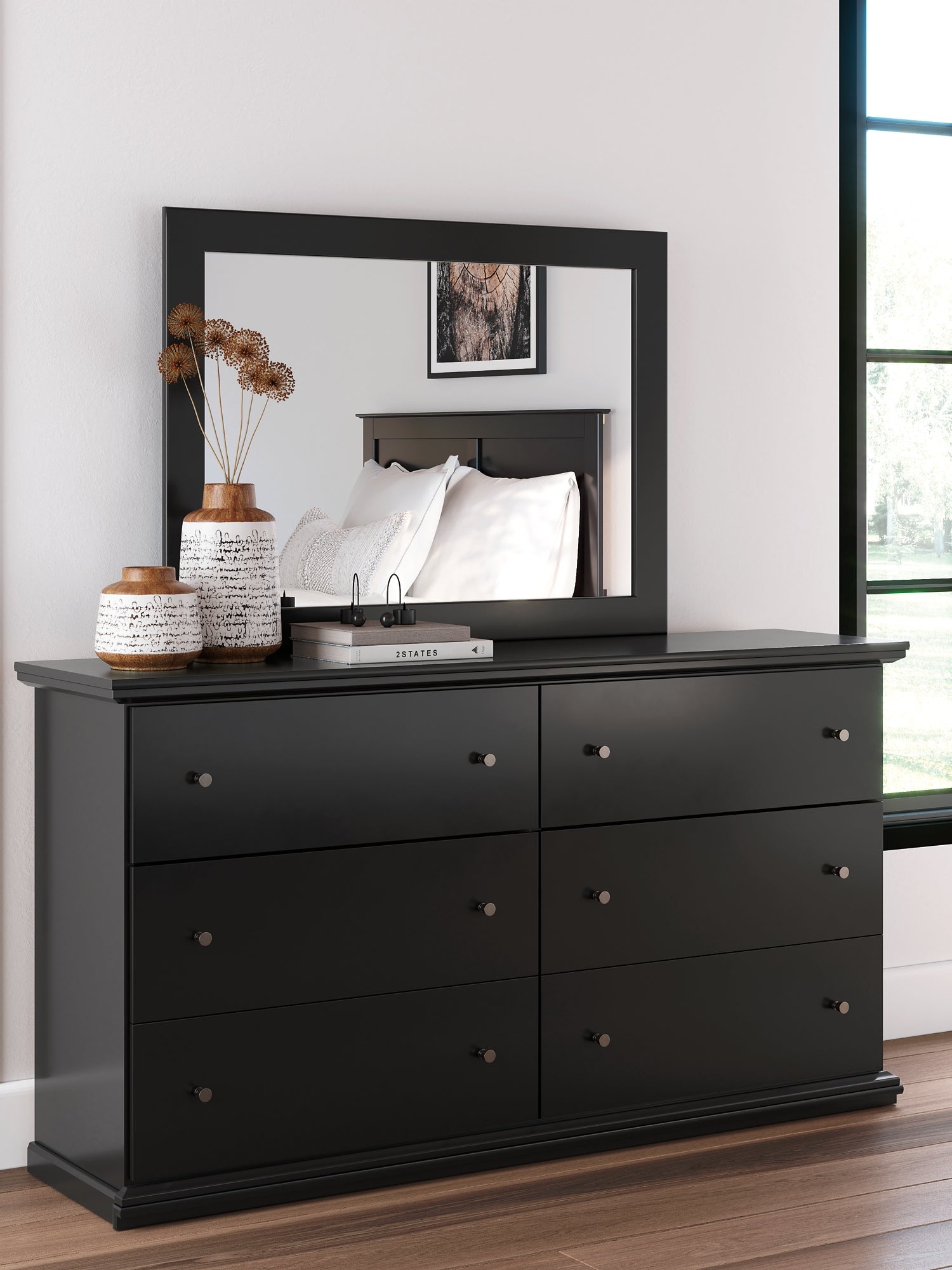 Maribel Twin Panel Bed with Mirrored Dresser