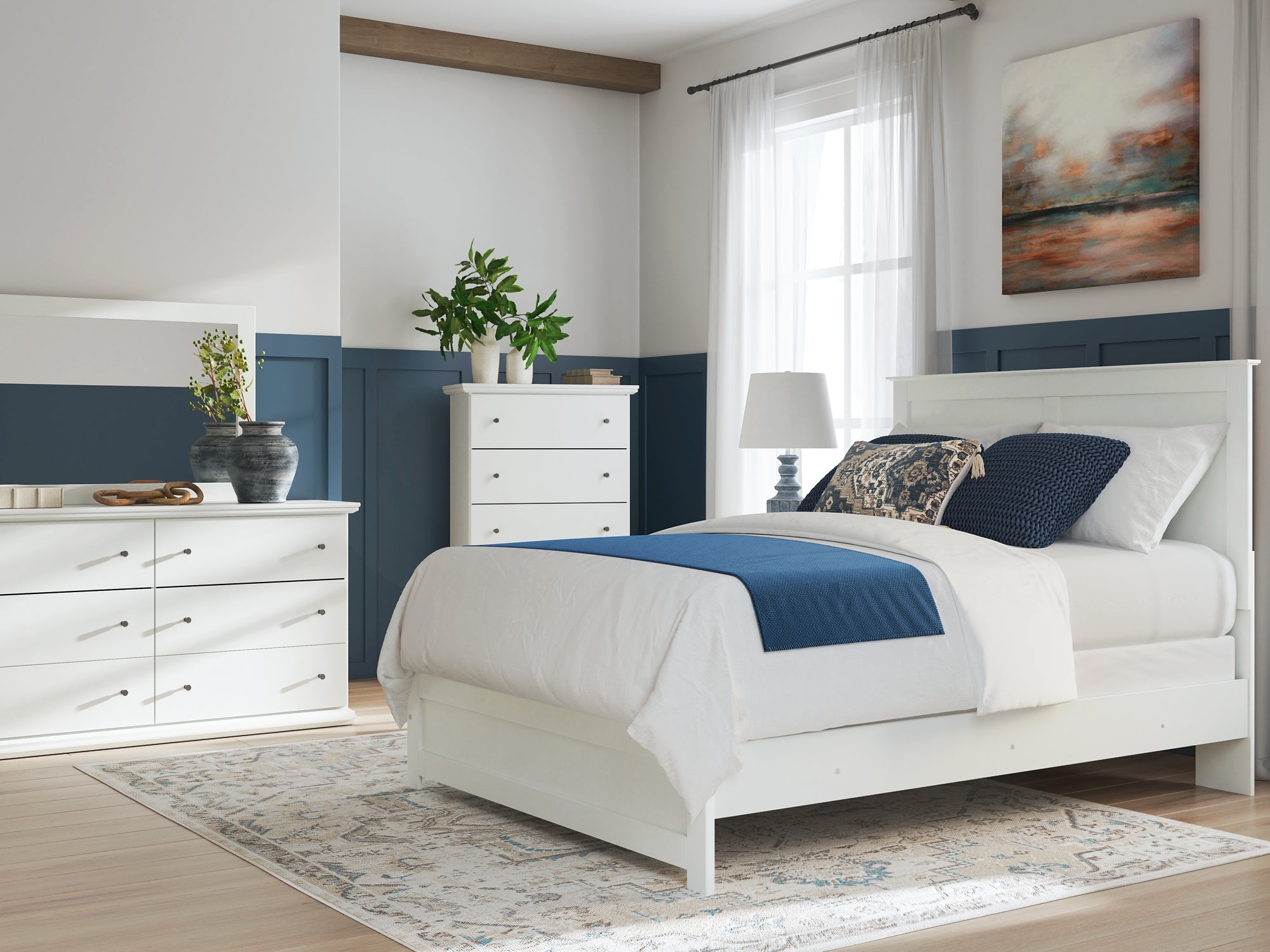 Bostwick Shoals Queen Panel Bed with Mirrored Dresser and Chest