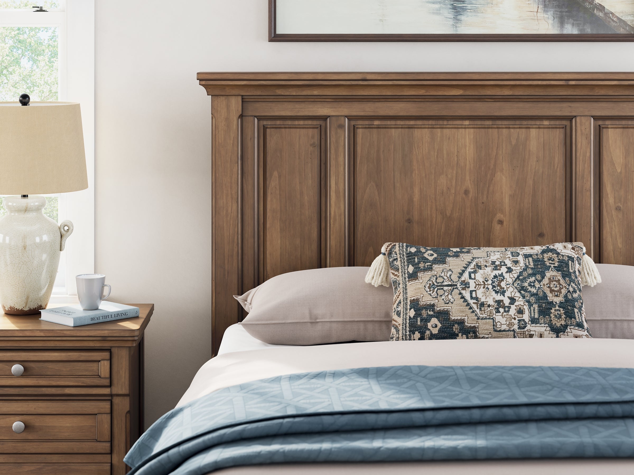 Feddinger Queen Panel Bed with Mirrored Dresser and Chest