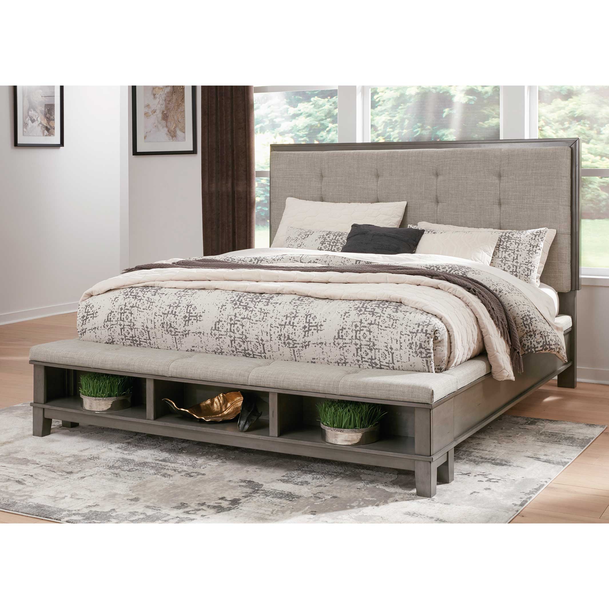 Hallanden Queen Panel Bed with Storage with Mirrored Dresser