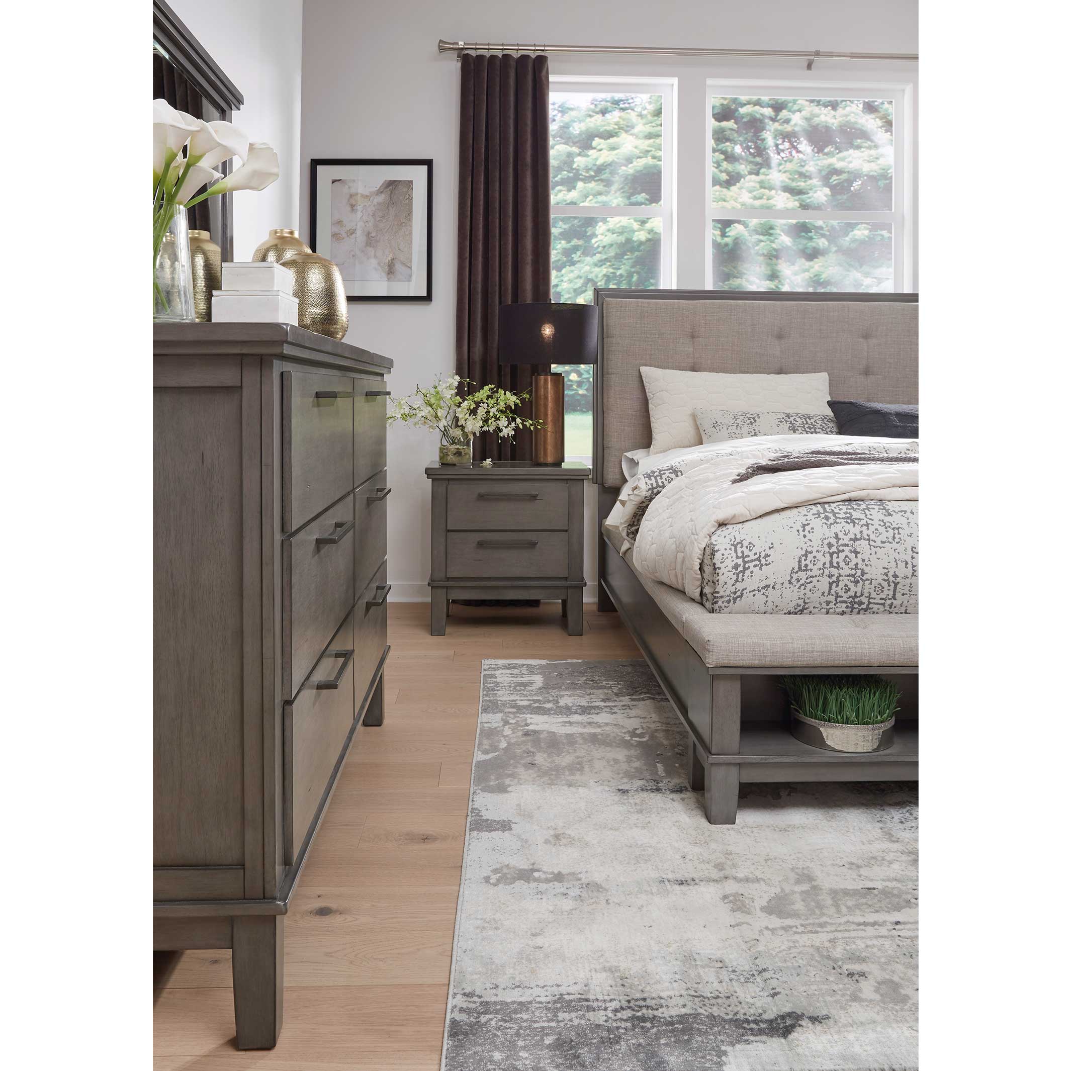 Hallanden Queen Panel Bed with Storage with Mirrored Dresser