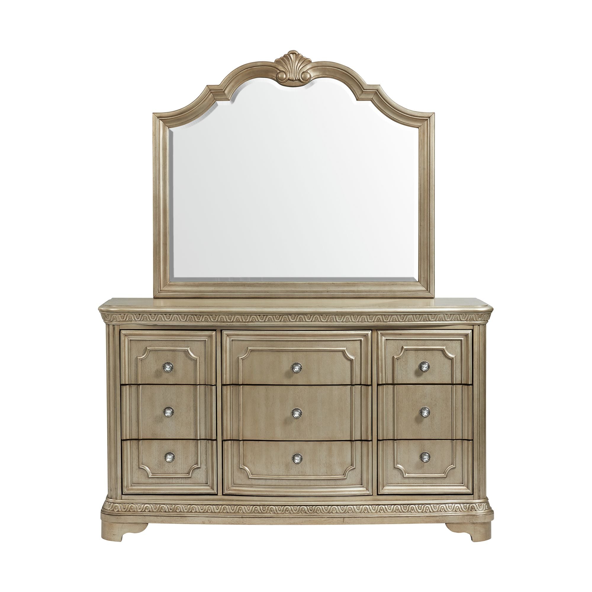 Vincenza Queen Panel Bed with Mirrored Dresser