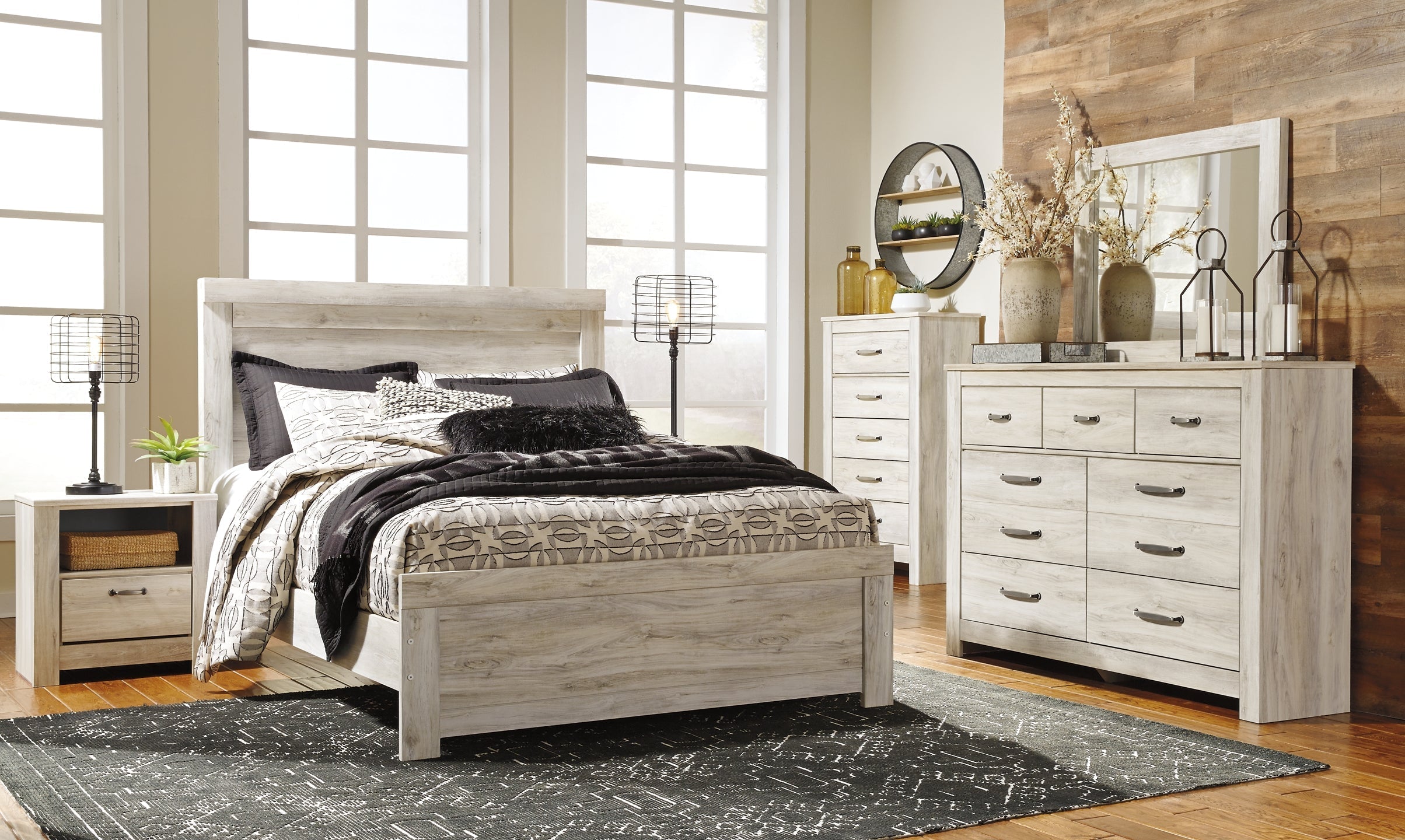 Bellaby Queen Panel Bed with Mirrored Dresser