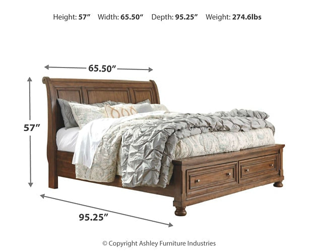 Flynnter Queen Sleigh Bed with 2 Storage Drawers with Mirrored Dresser