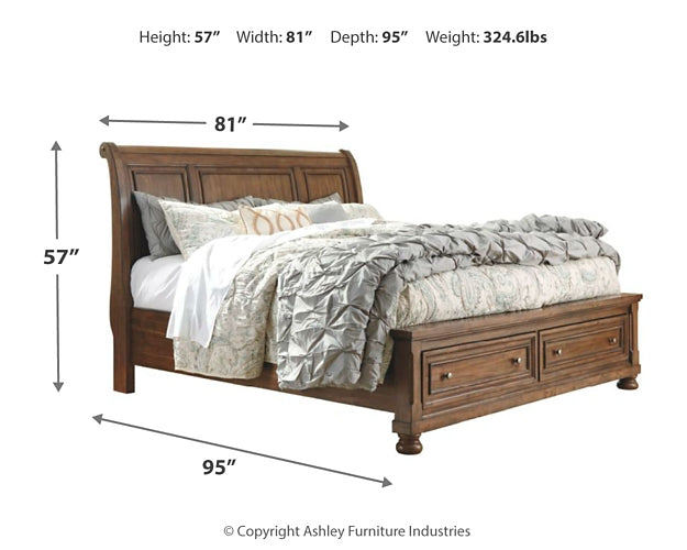 Flynnter King Sleigh Bed with 2 Storage Drawers with Mirrored Dresser