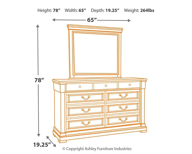 Bolanburg King Panel Bed with Mirrored Dresser