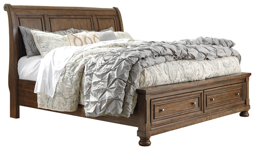 Flynnter King Sleigh Bed with 2 Storage Drawers with Mirrored Dresser