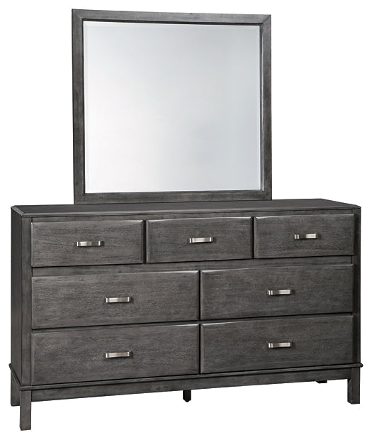 Caitbrook King Storage Bed with 8 Storage Drawers with Mirrored Dresser