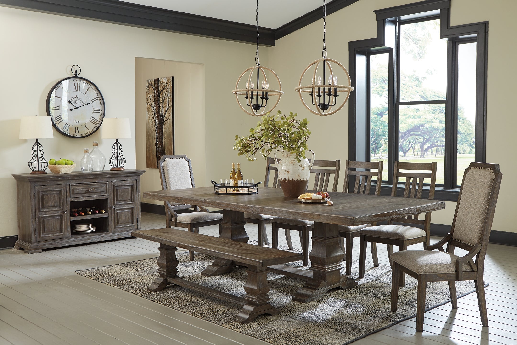 Wyndahl Dining Table and 6 Chairs and Bench