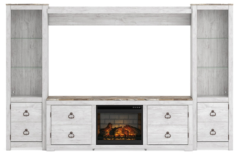 Willowton 4-Piece Entertainment Center with Electric Fireplace